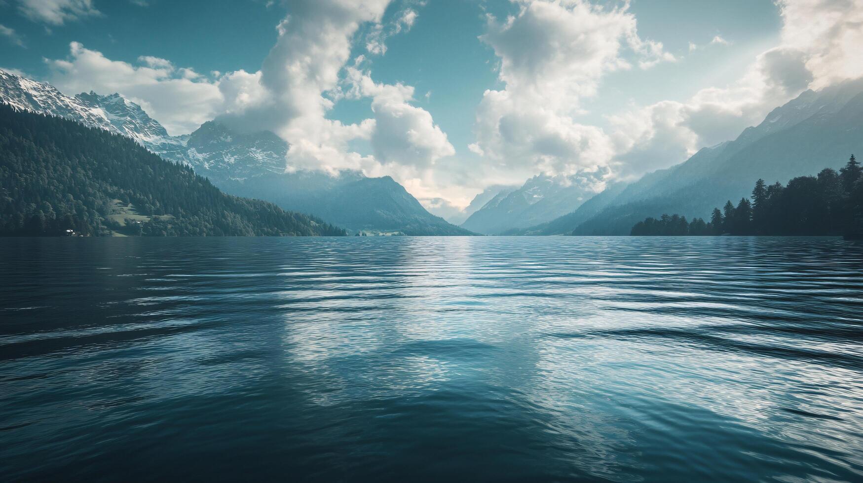 A beautiful lake with mountains in the background photo