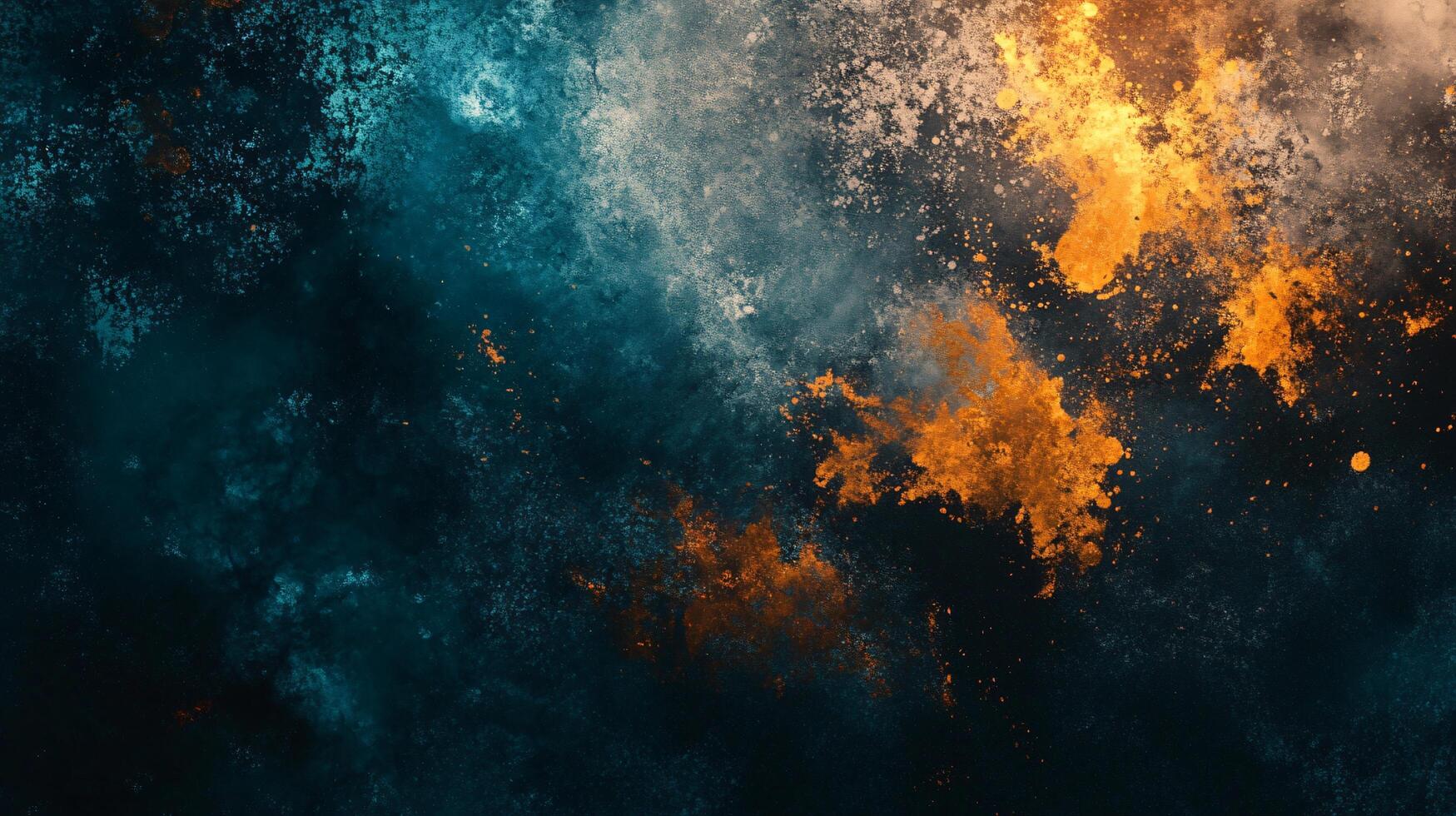 A colorful, abstract painting of a starry sky with blue and orange splatters photo