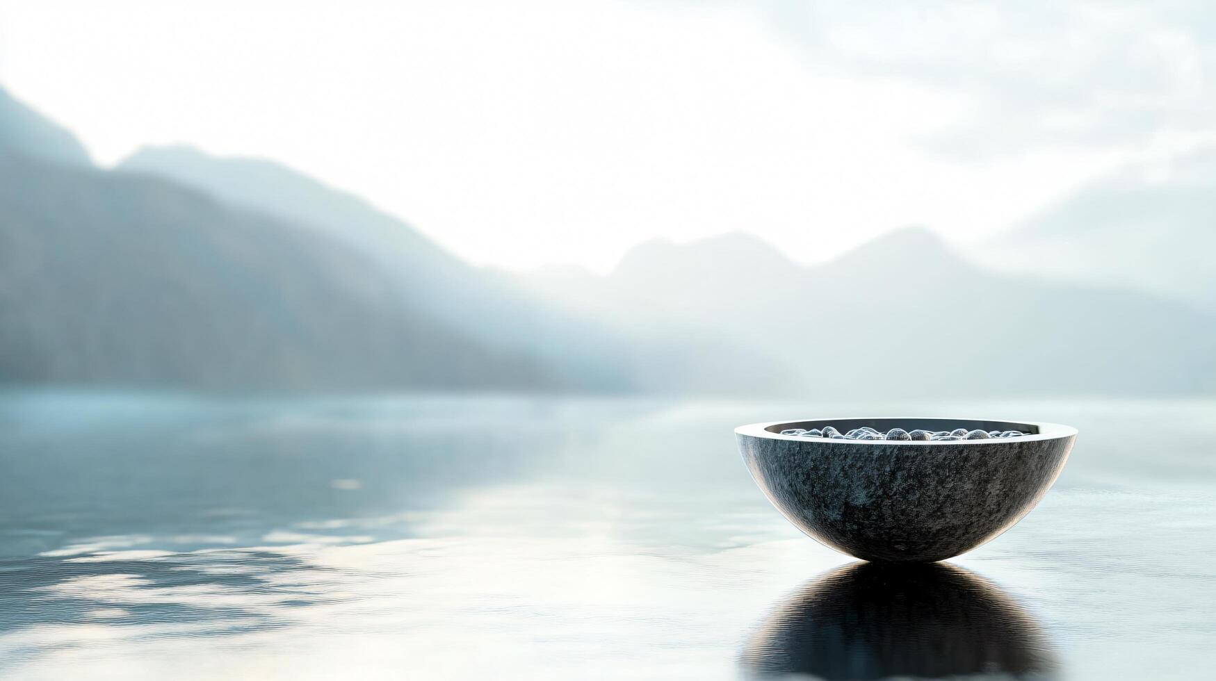 A bowl is floating on the surface of a lake photo