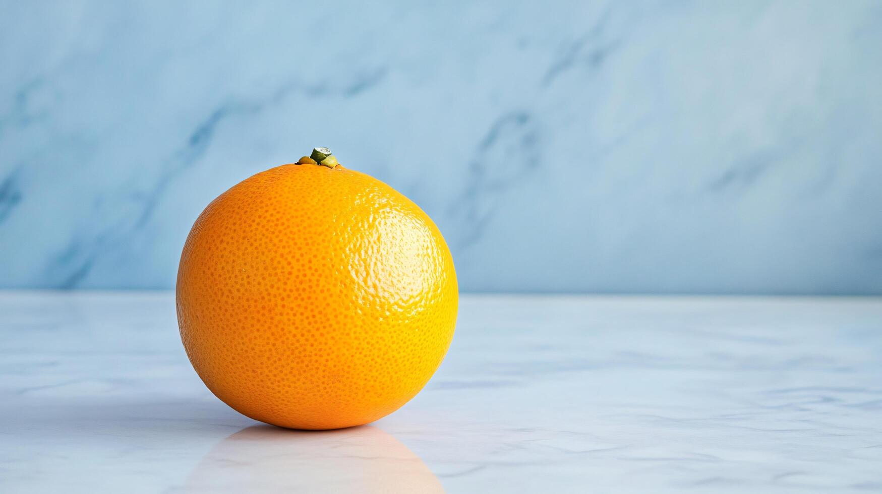 A large orange sits on a marble countertop photo