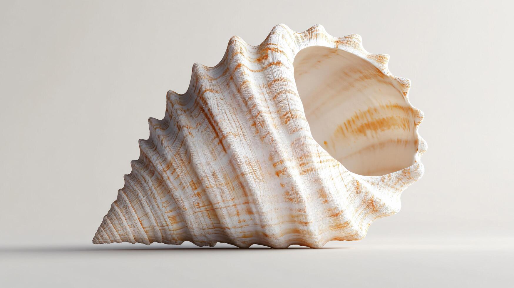 A white shell with a brown spiral pattern photo