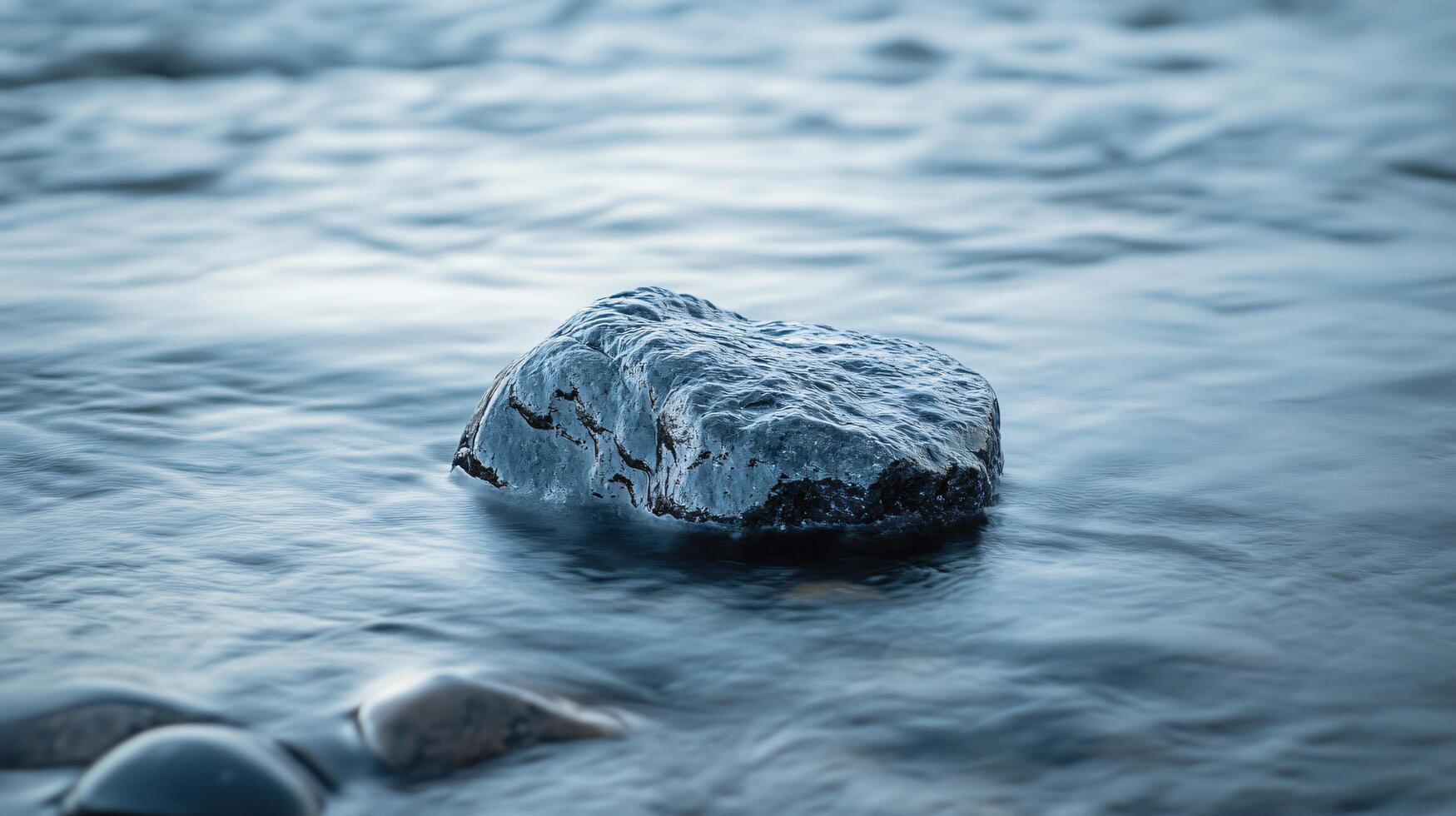 A rock is floating in the water photo