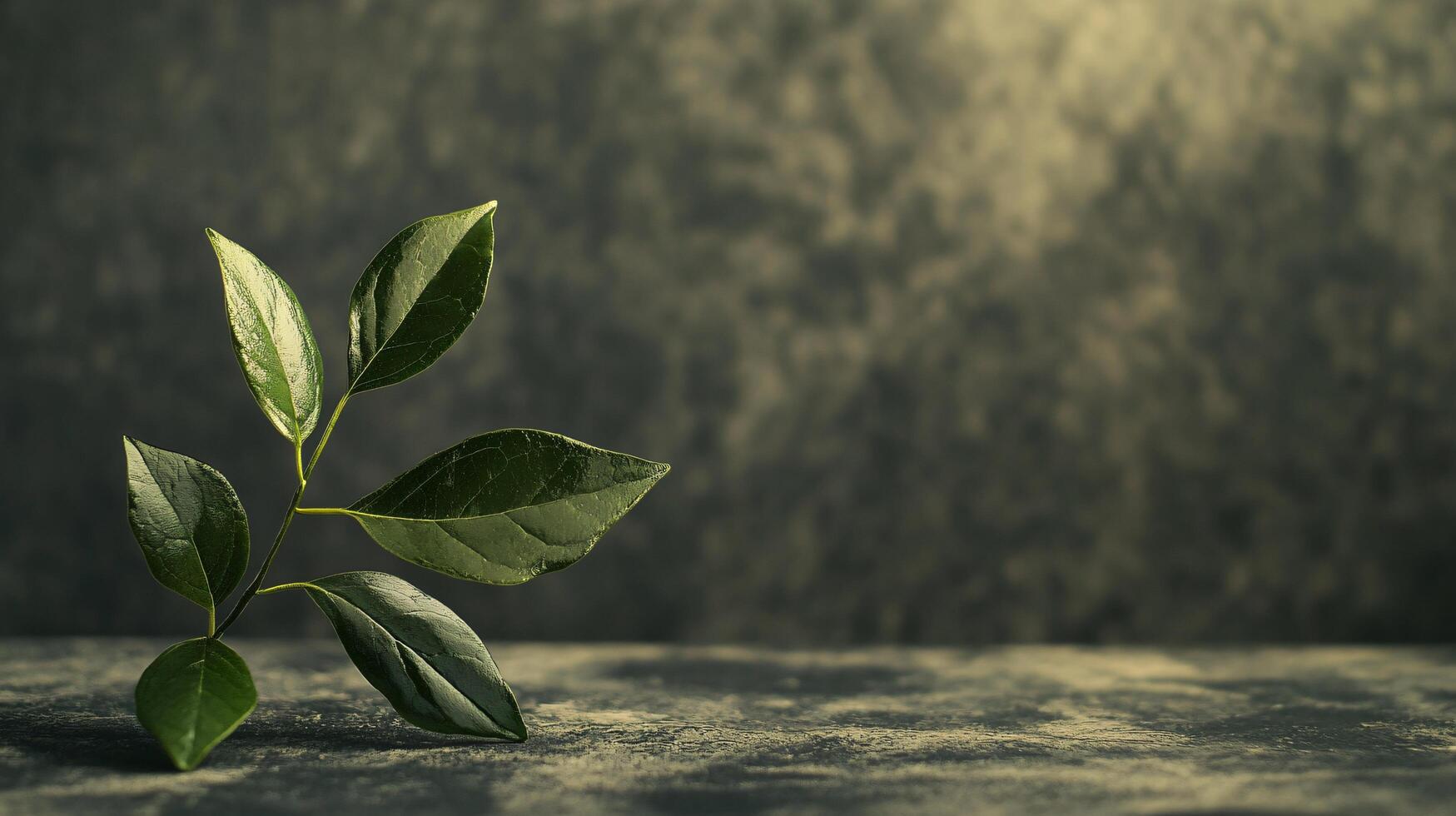 A leaf is on a table with a grey background photo