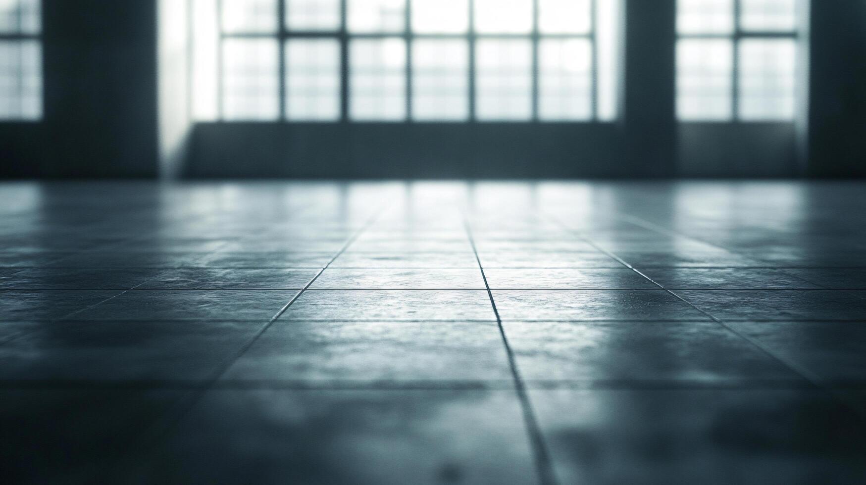 A dark room with a window and a floor photo