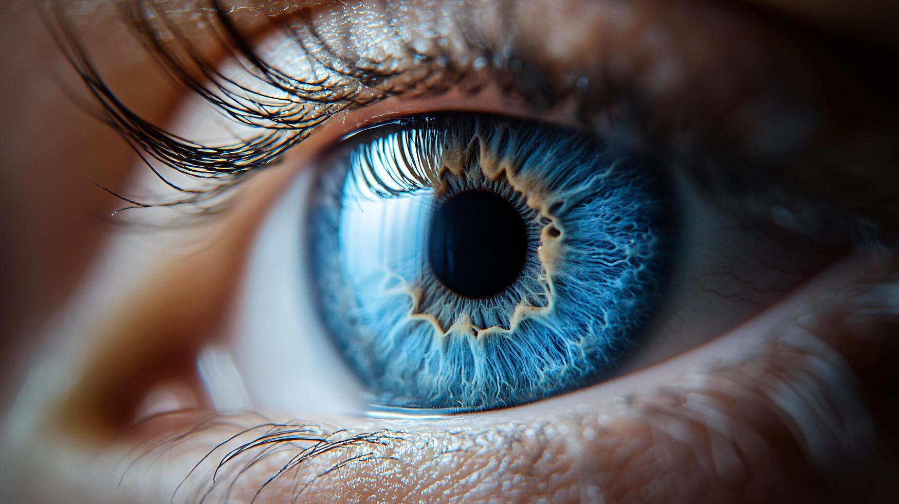 A close up of a person's eye with a blue iris photo