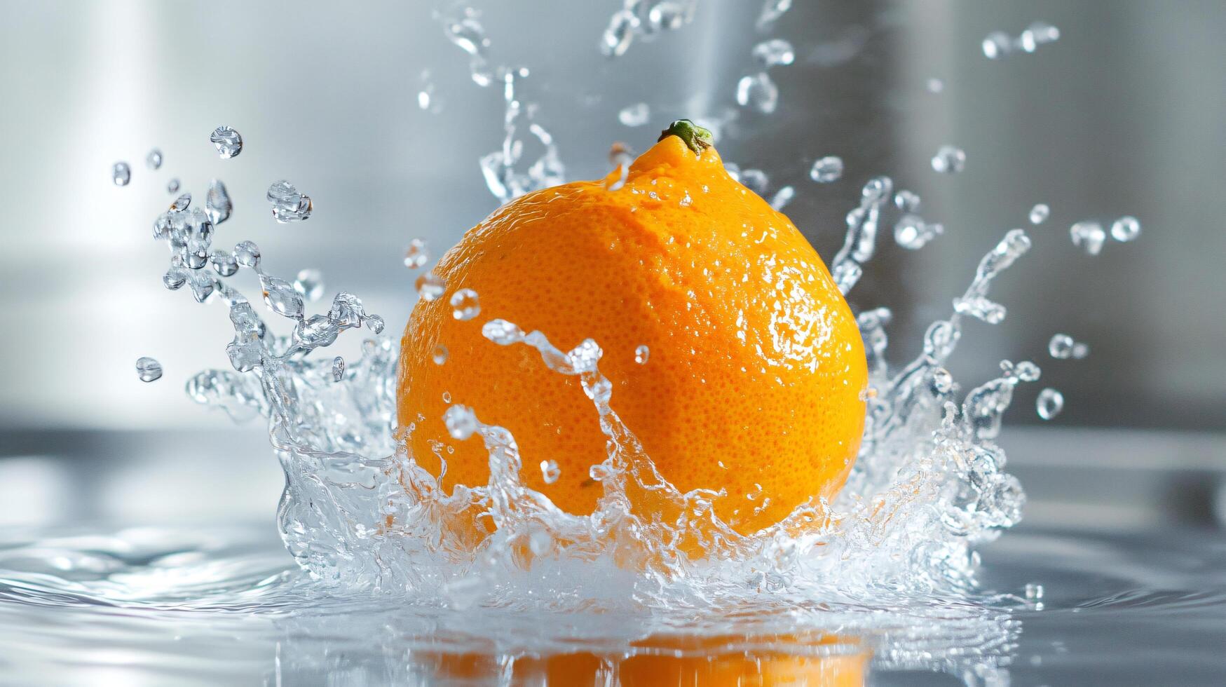A splash of water surrounds a single orange photo