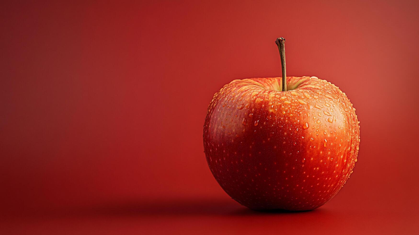 A red apple sits on a red background photo