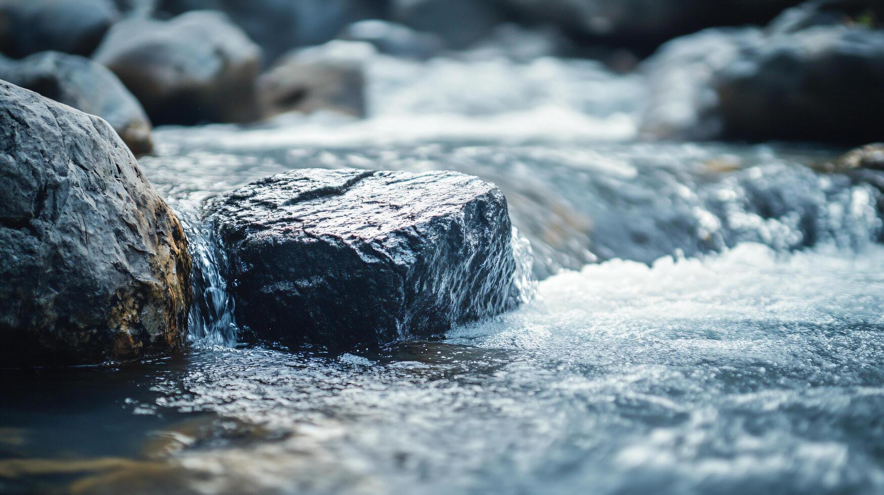 A rock is in the middle of a stream of water photo
