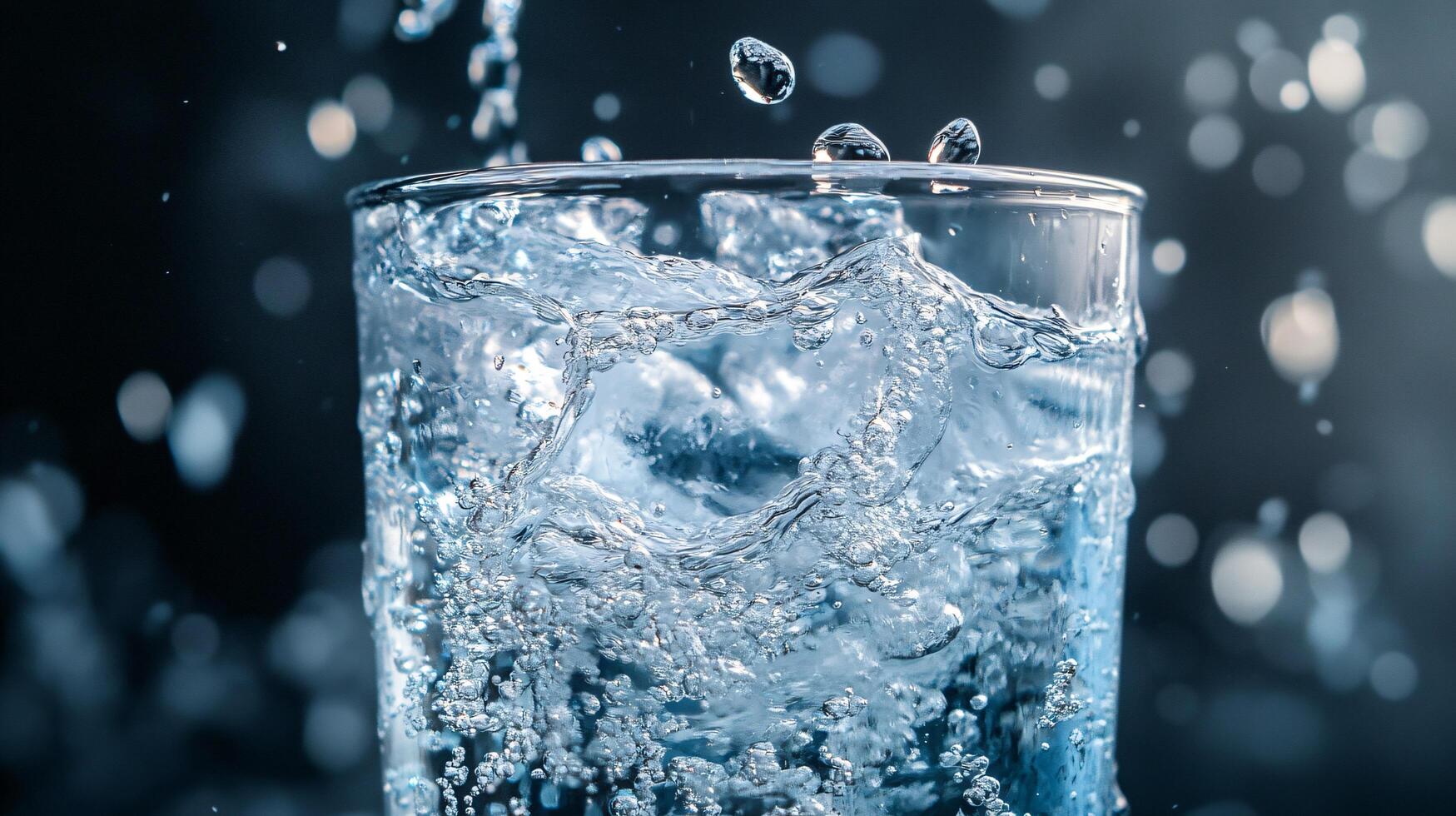 A glass of water with ice cubes in it photo