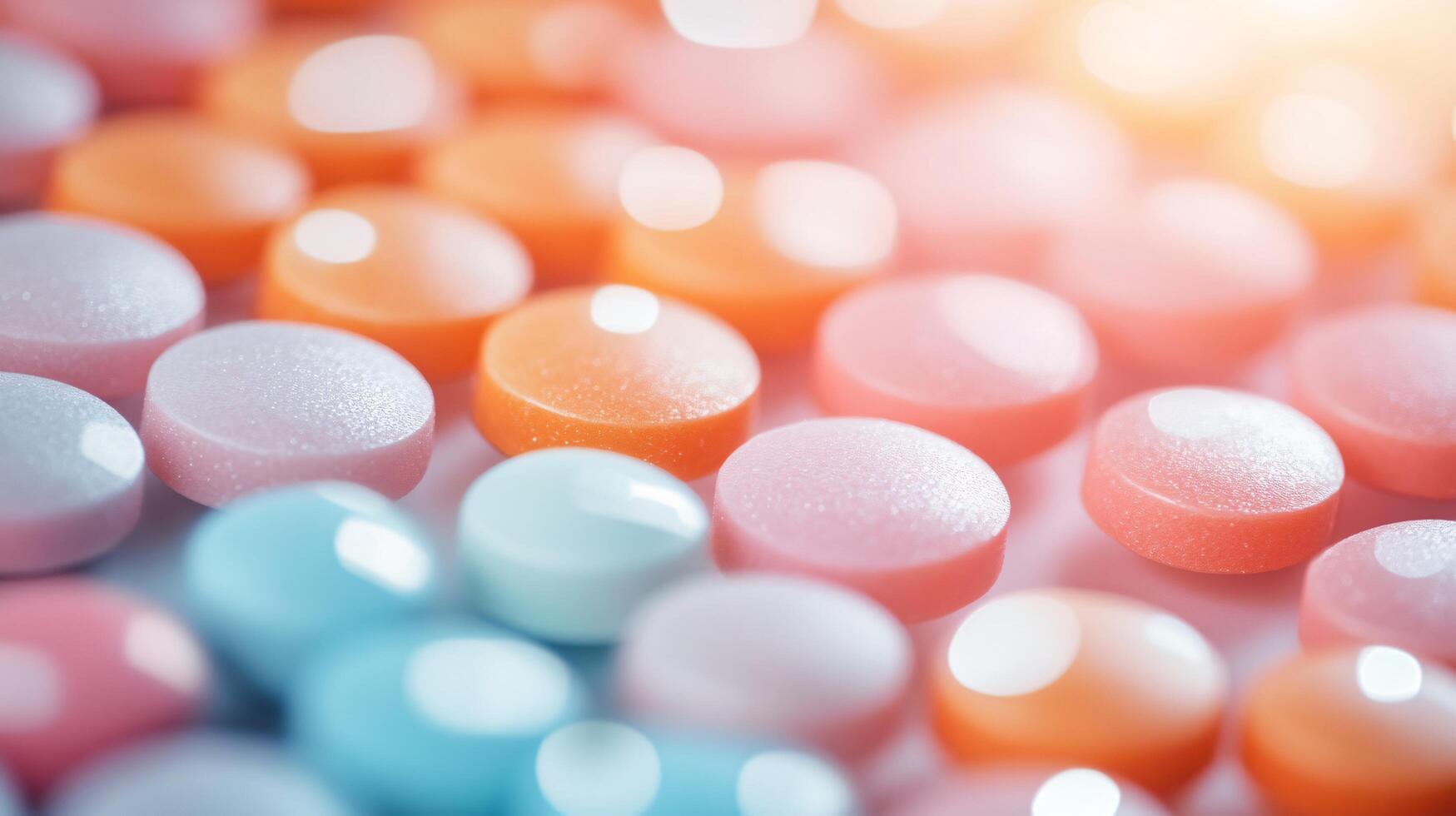 A close up of multicolored pills on a white background photo