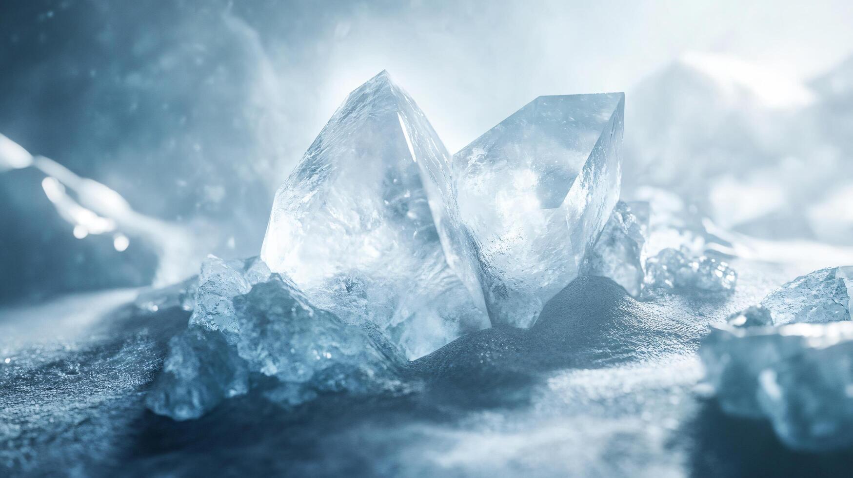 Two ice cubes on a rocky surface photo