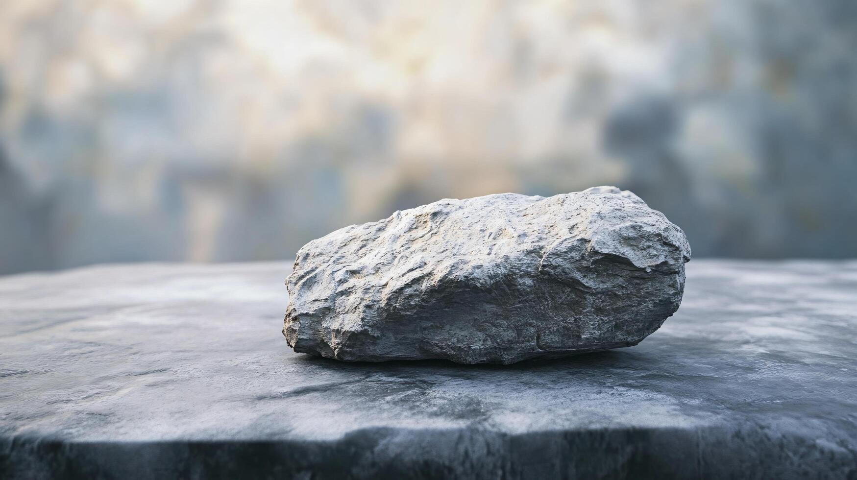 A large rock sits on a grey surface photo