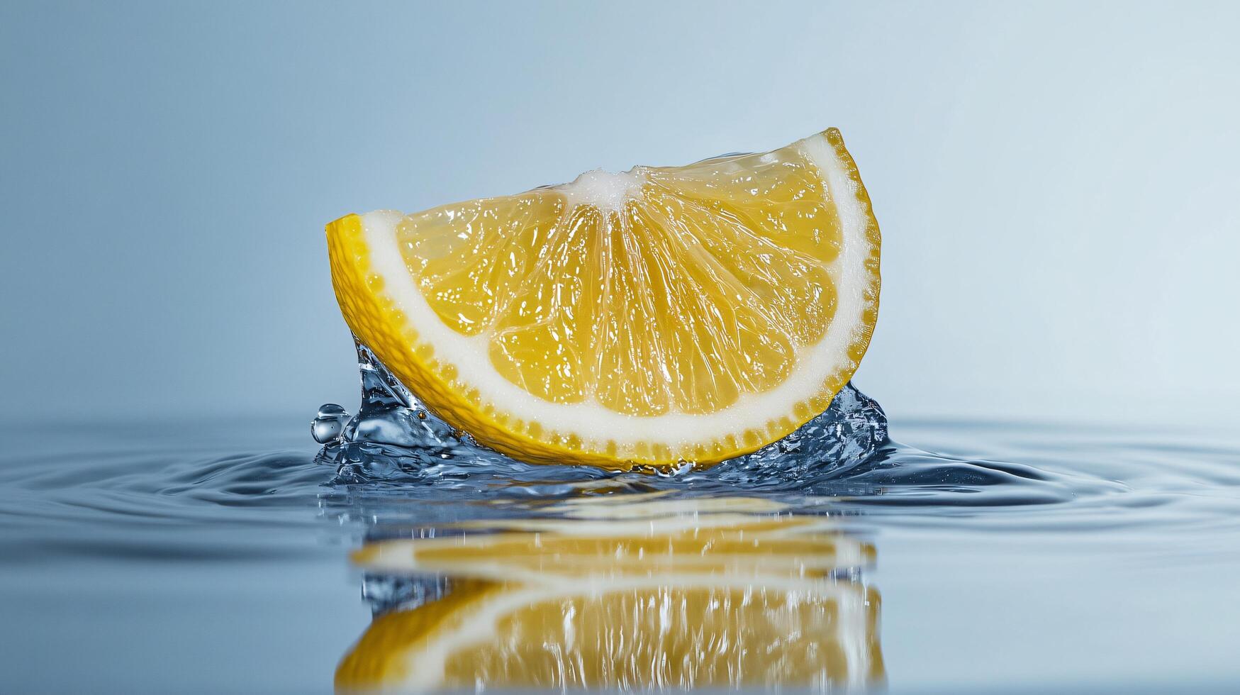 A slice of lemon is floating in a pool of water photo