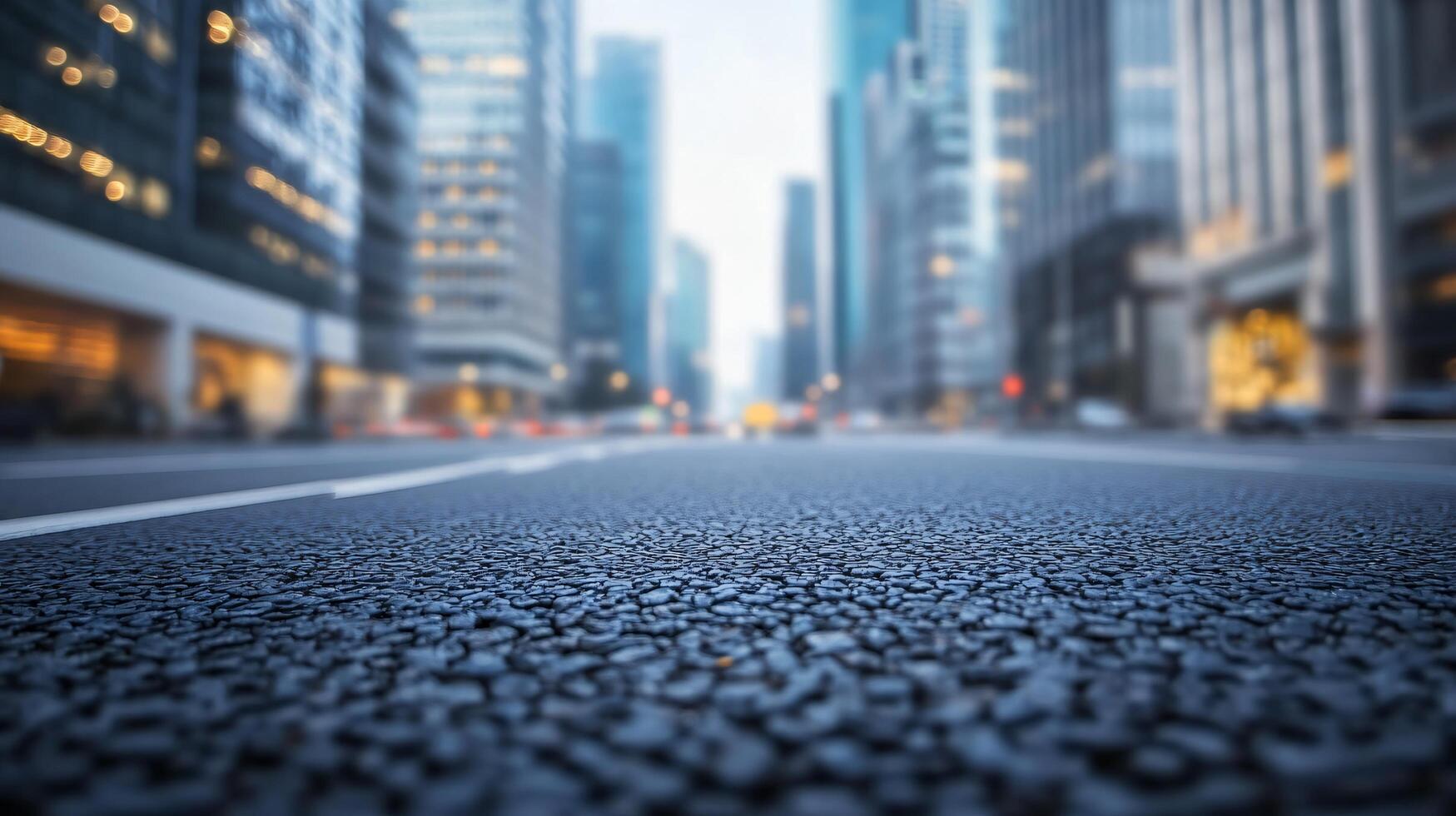 A city street with a blurry background and a few cars photo