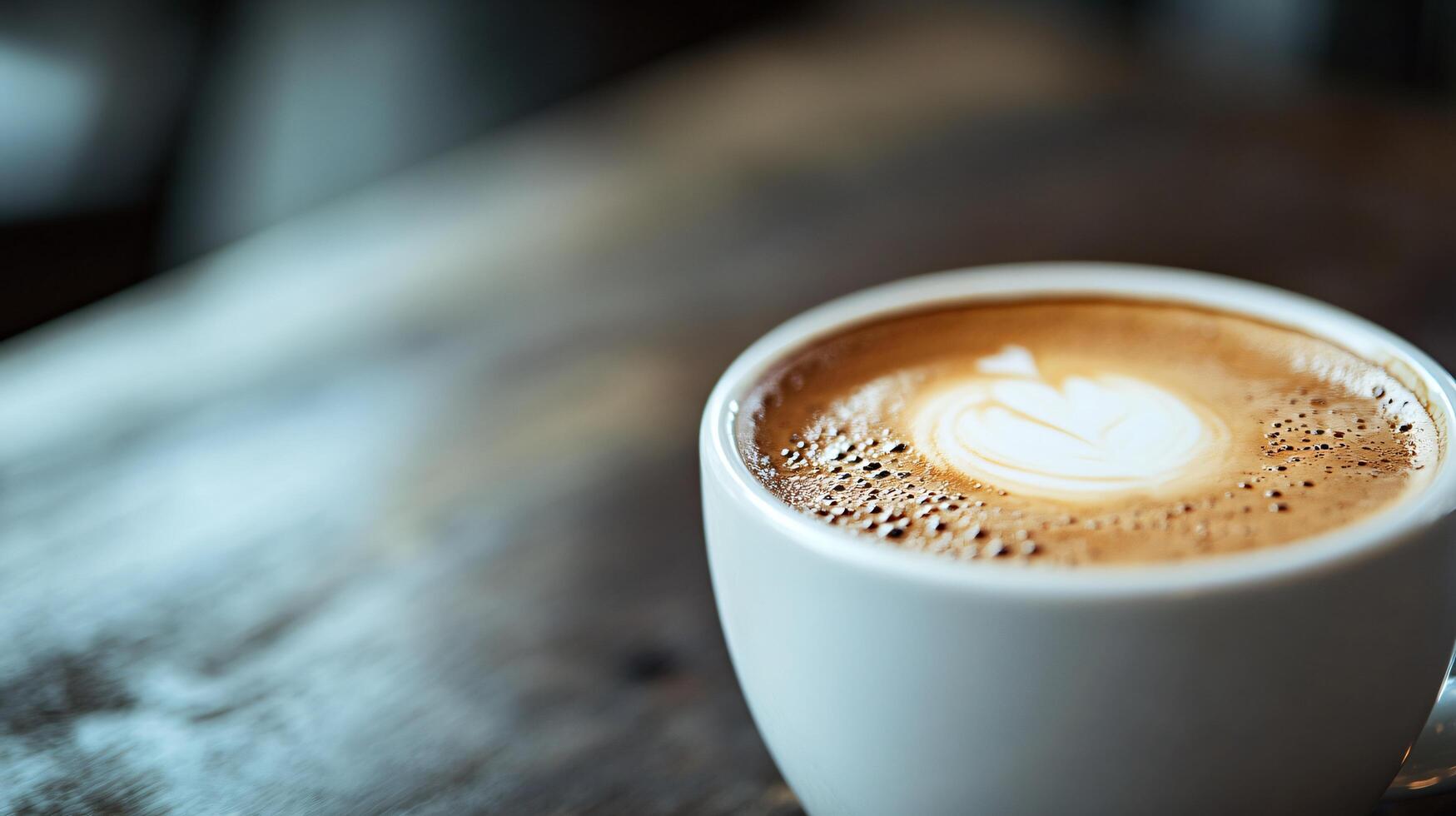 A white coffee cup with a heart shaped foam on top photo