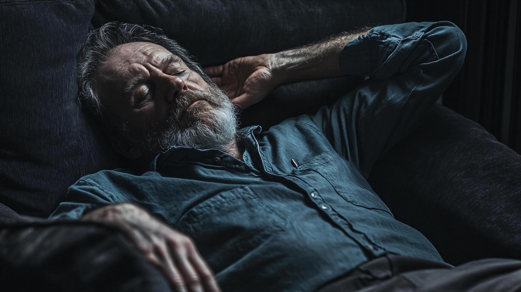 A man is sleeping on a couch photo