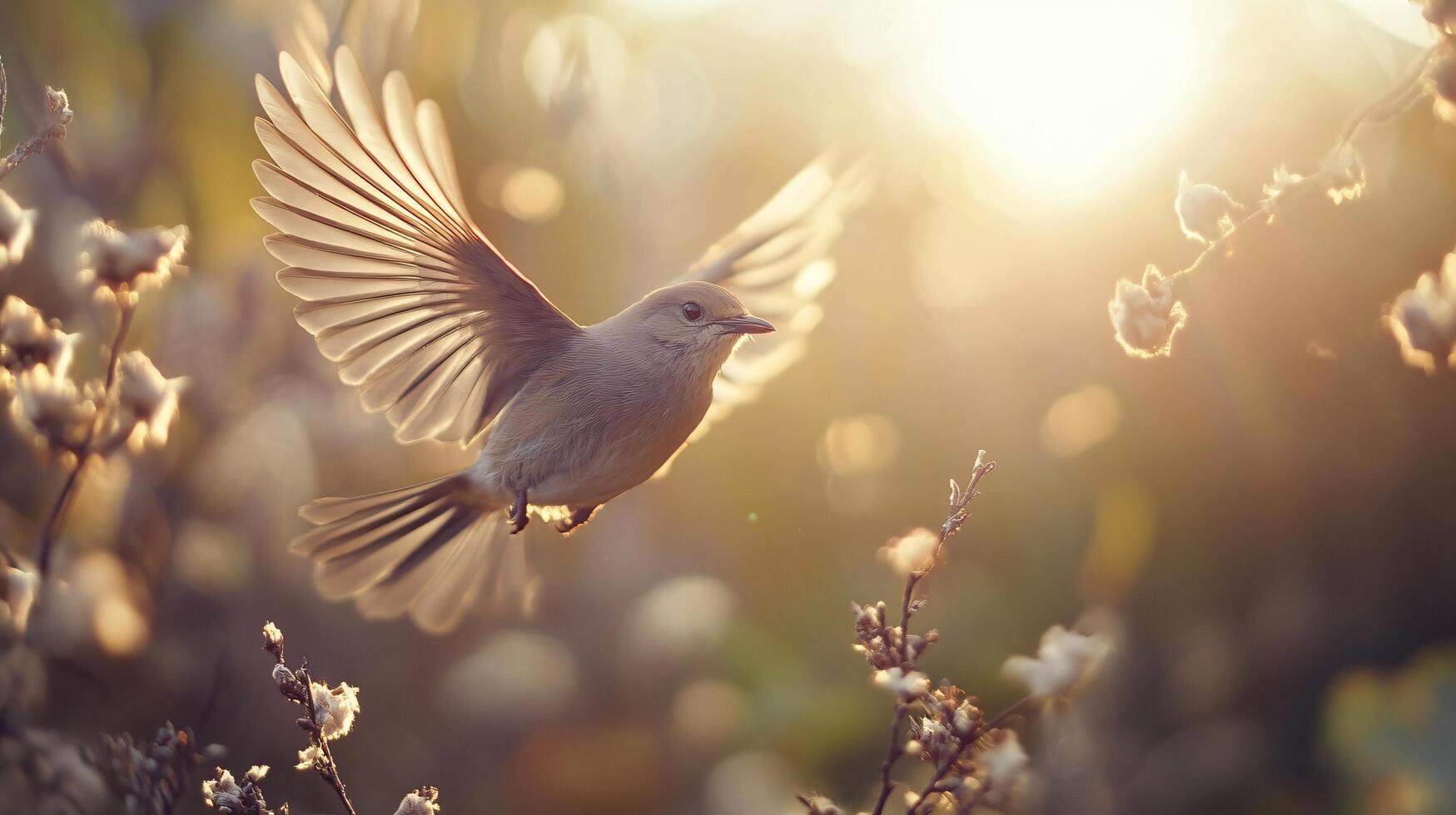 A bird is flying in the air with its wings spread out photo