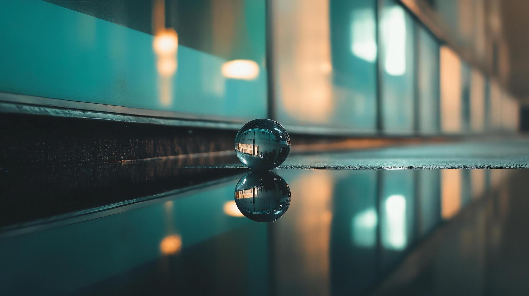 A small ball is sitting on a wet surface photo