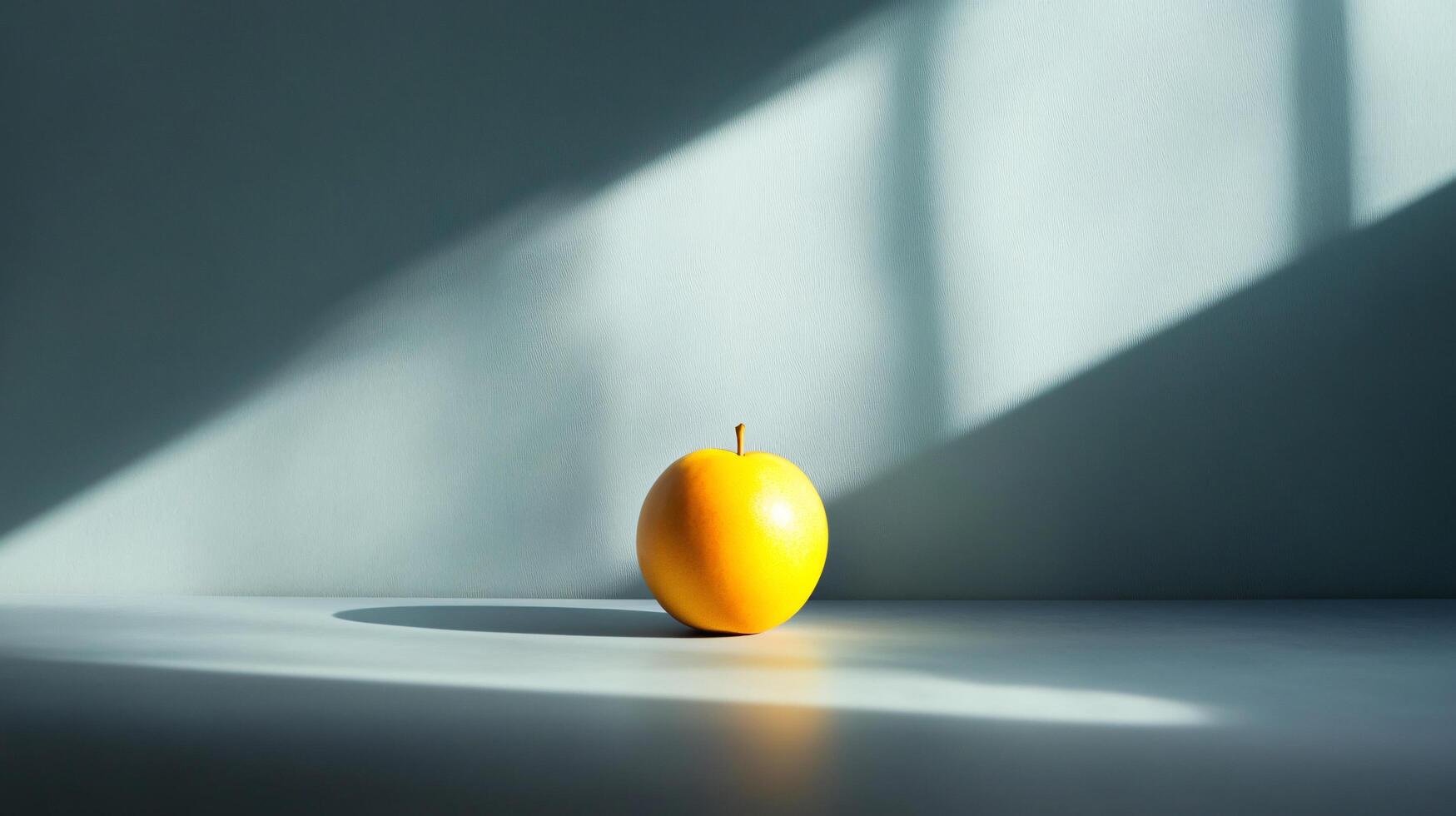 A single orange sits on a countertop in front of a window photo