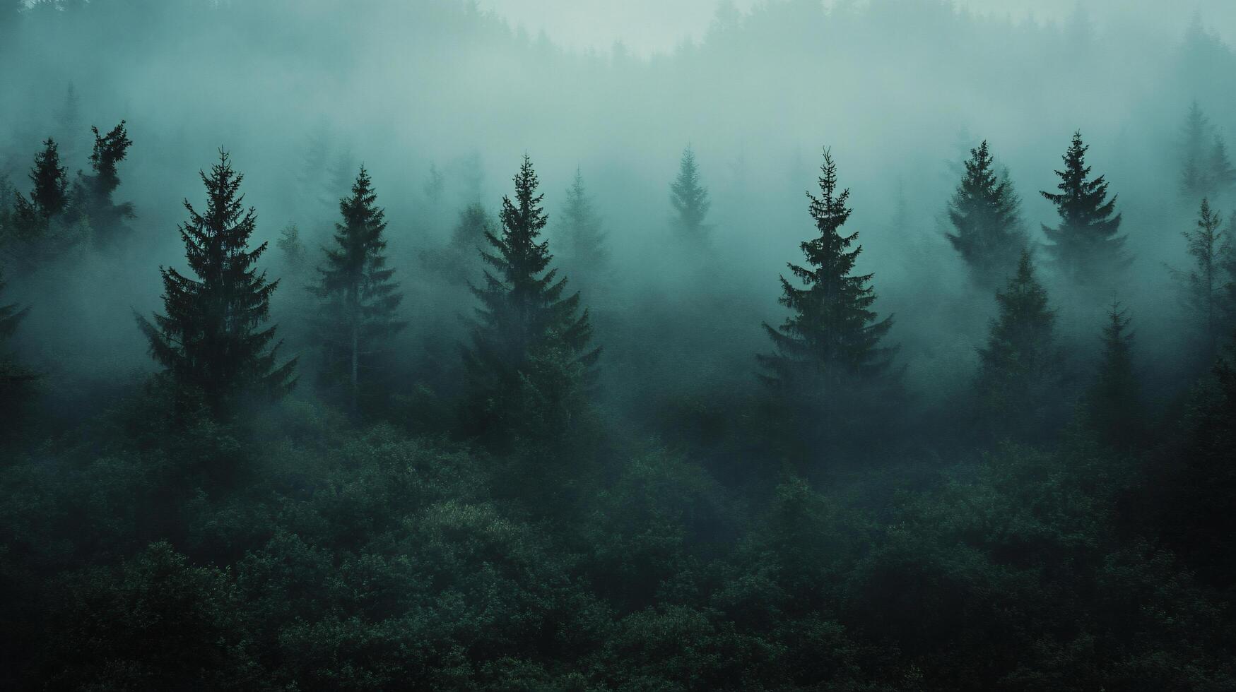 A forest with trees covered in fog photo