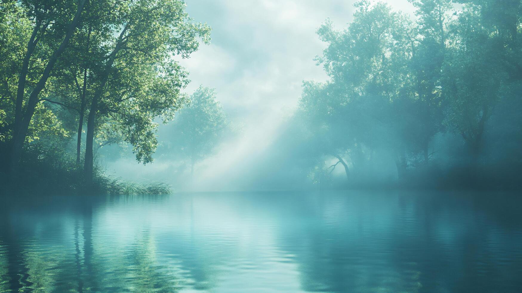 A forest with a river running through it photo