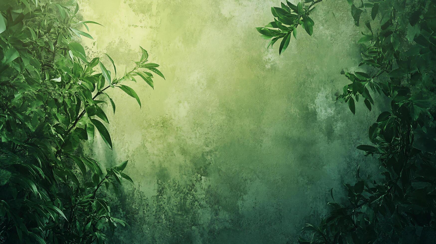 A green background with leaves and a tree photo