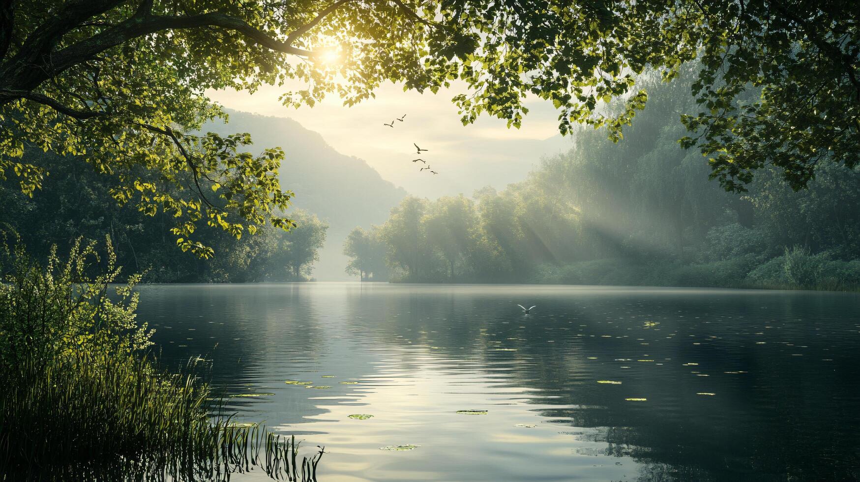 The sunlight is shining through the leaves, creating a beautiful photo