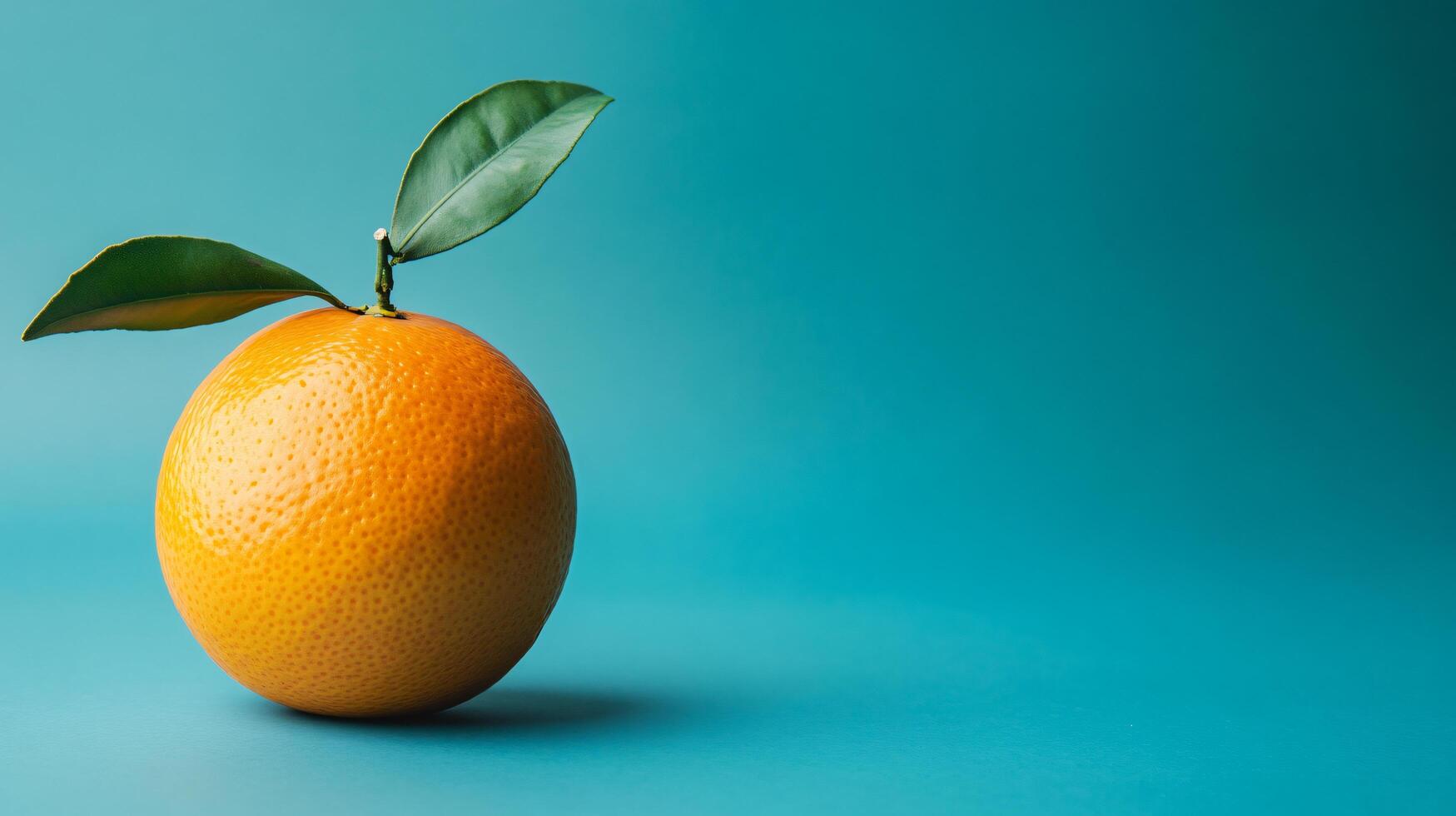 A single orange with a leaf on top photo