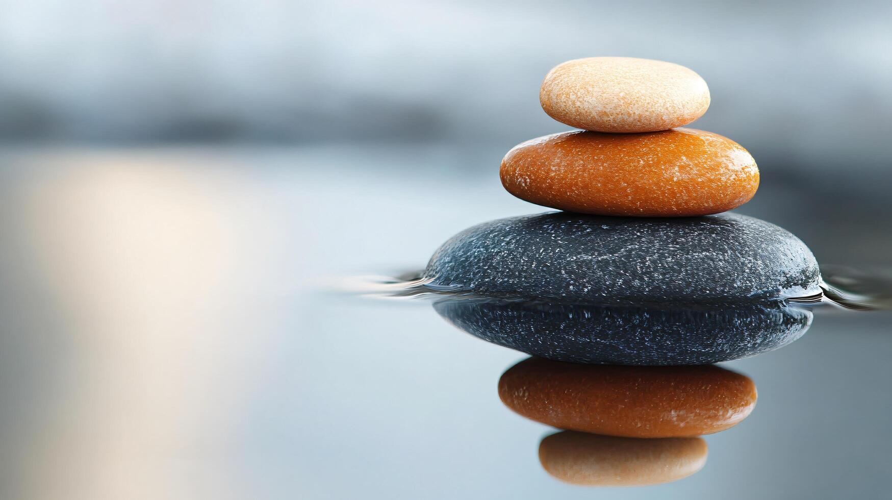Three rocks are stacked on top of each other in a body of water photo