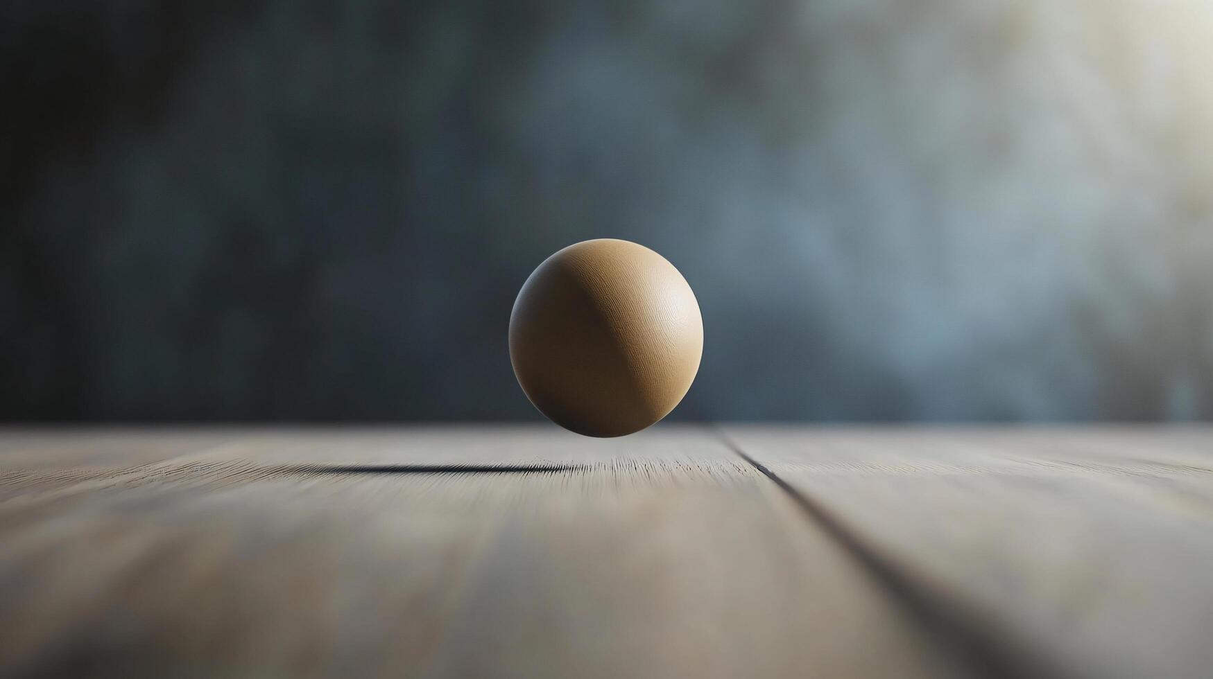 A small, round object is floating in the air above a wooden surface photo