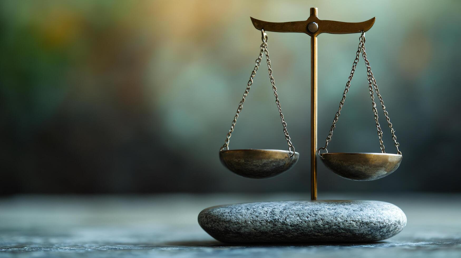 A scale with two sides is on a rock photo