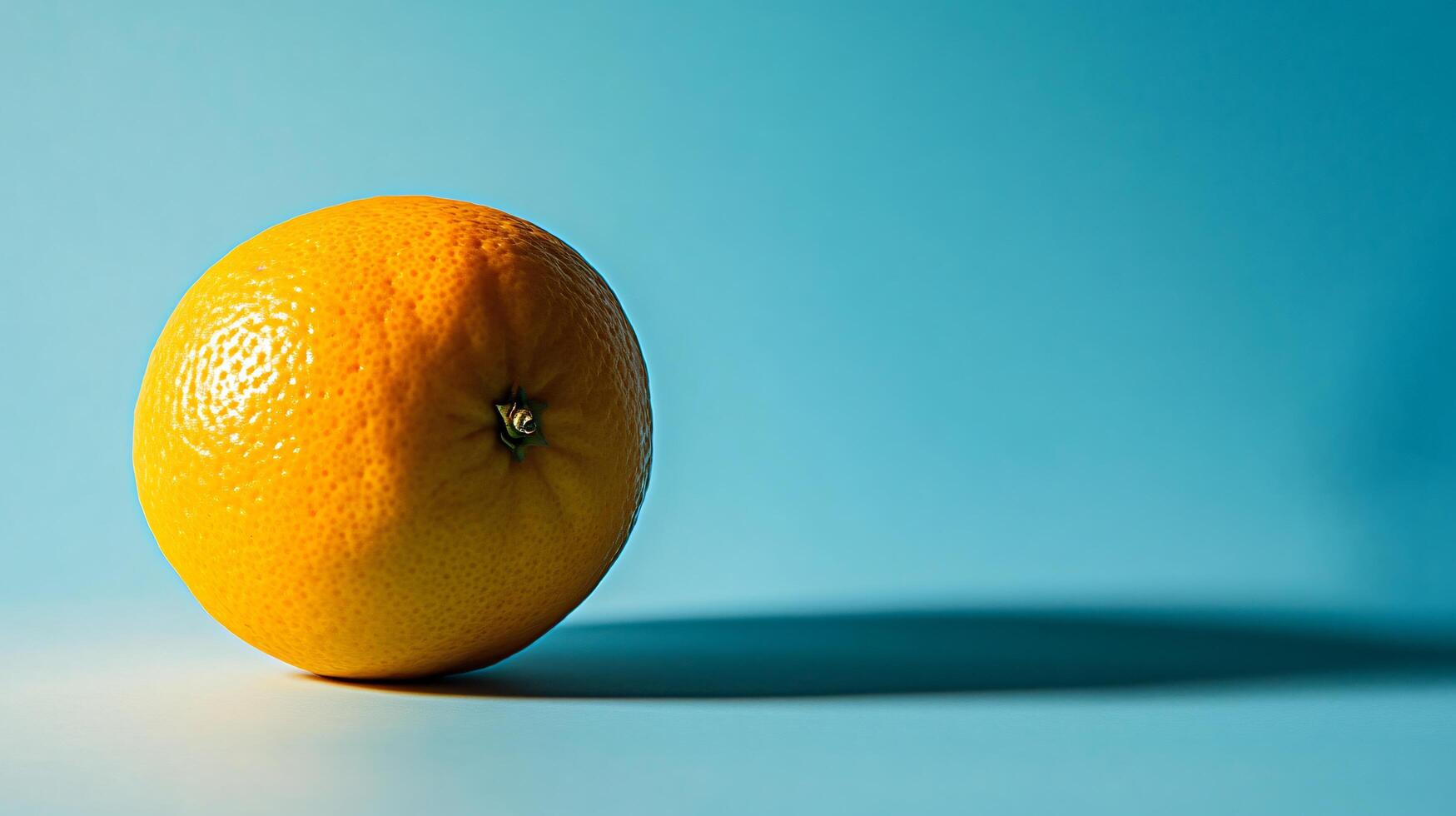 A single orange sits on a blue background photo