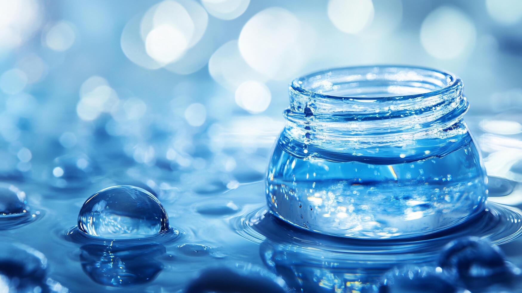 A jar of water is sitting on top of a body of water photo