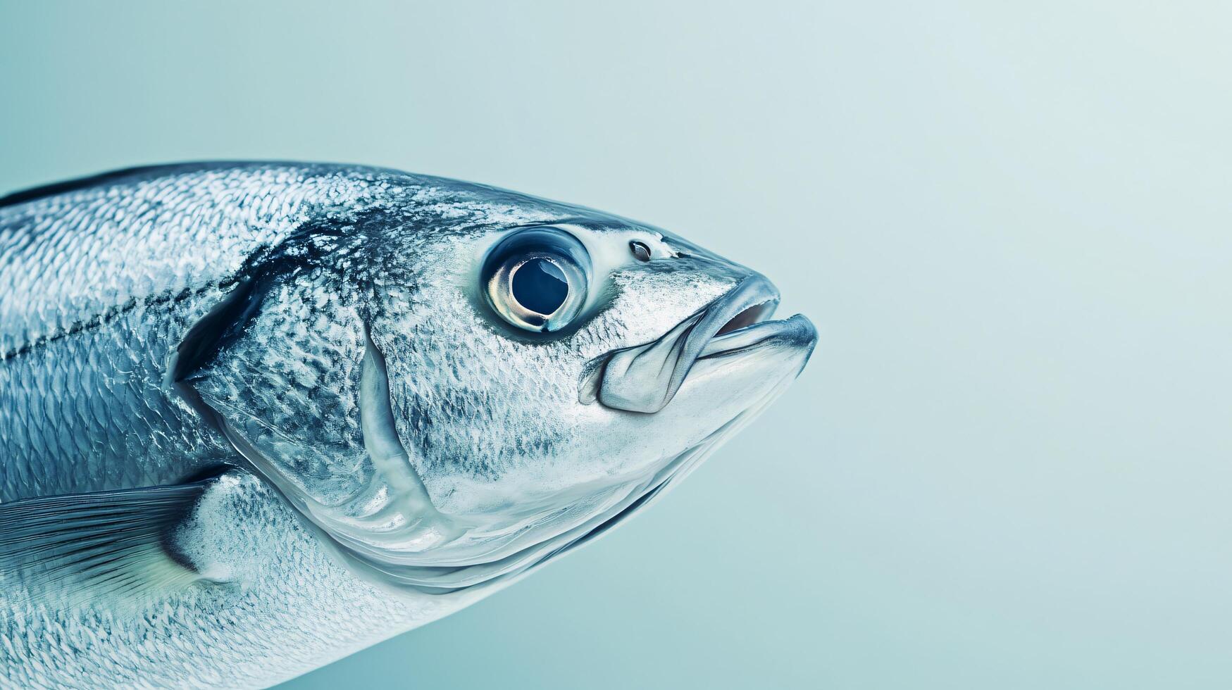 A fish with a blue and silver body and a black eye photo