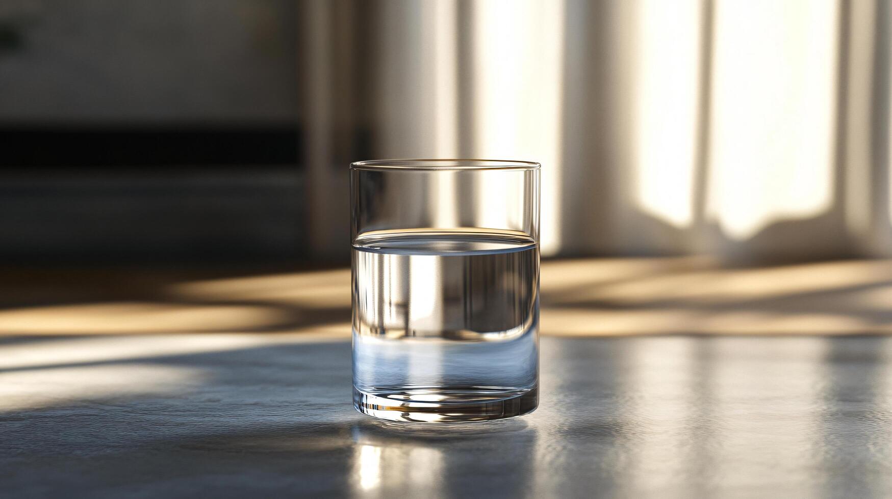 A glass of water is sitting on a table photo