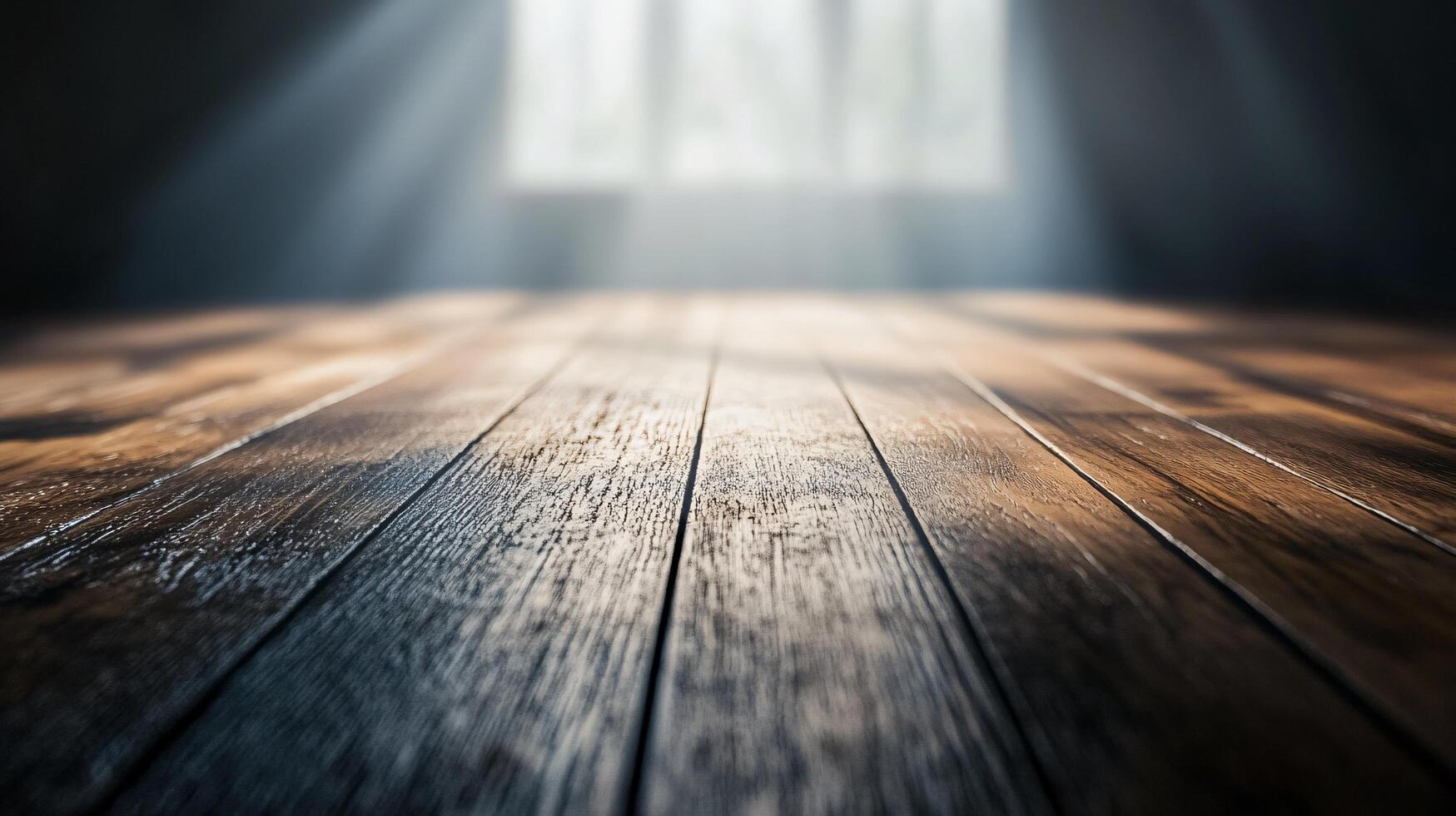 A wooden floor with a window in the background photo