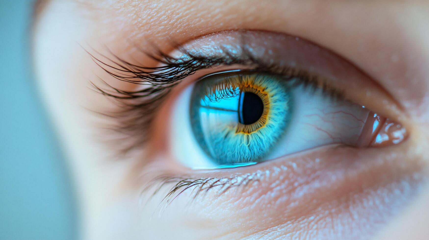 A woman's eye is blue and has a yellowish tint photo