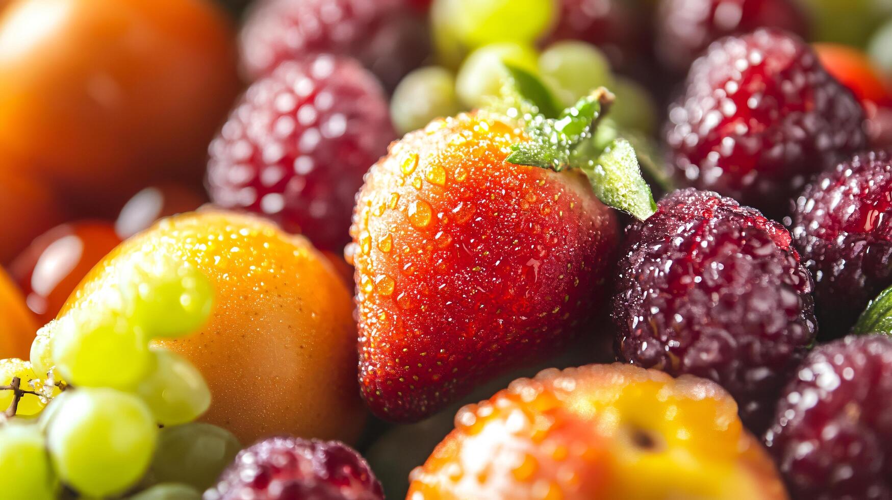 A bowl of fruit with strawberries and raspberries photo