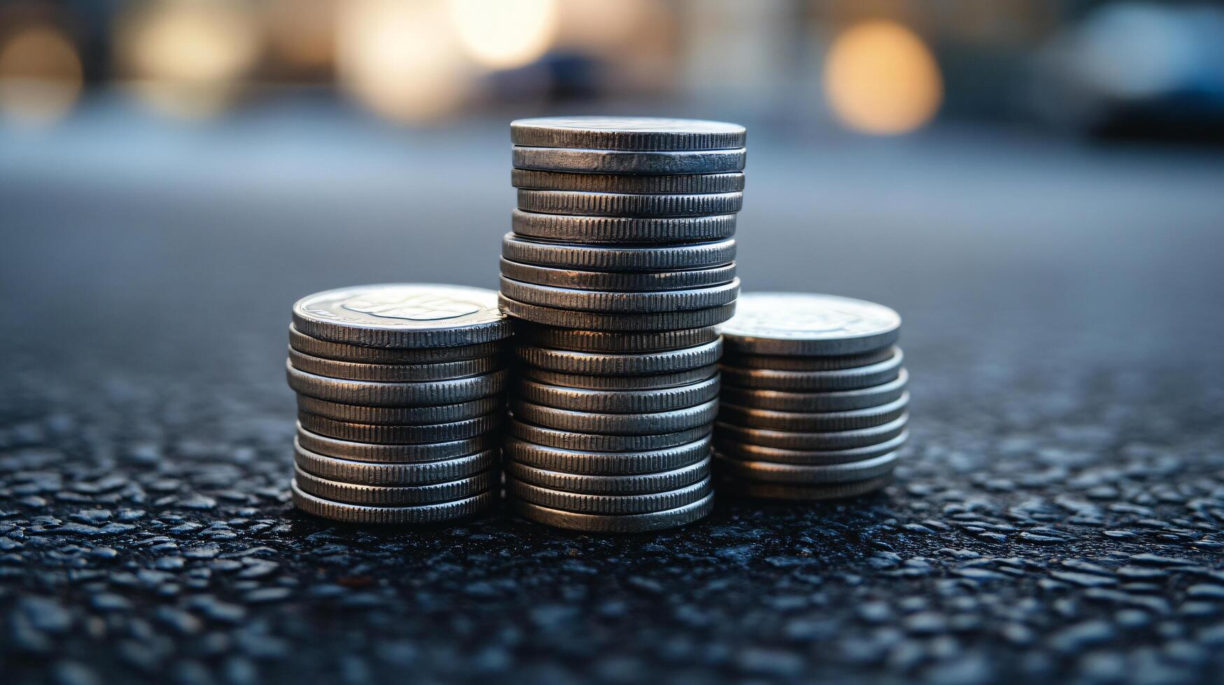 A stack of coins on a black surface photo
