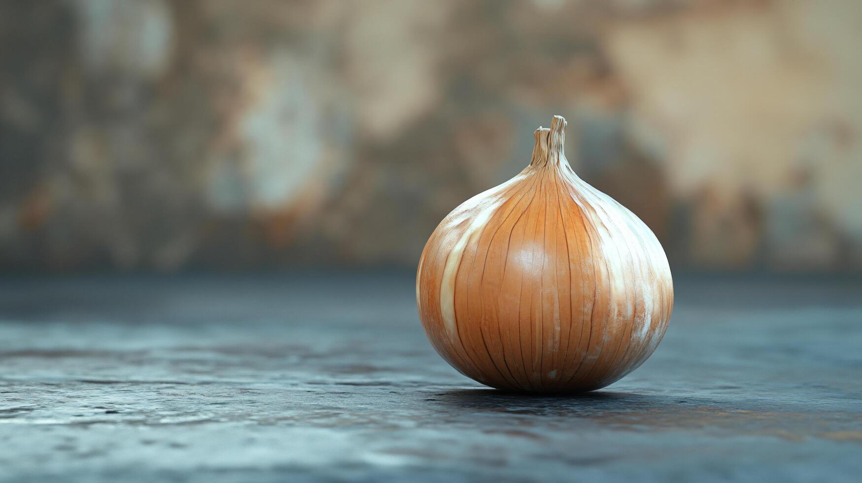 A large, round, orange onion sits on a countertop photo