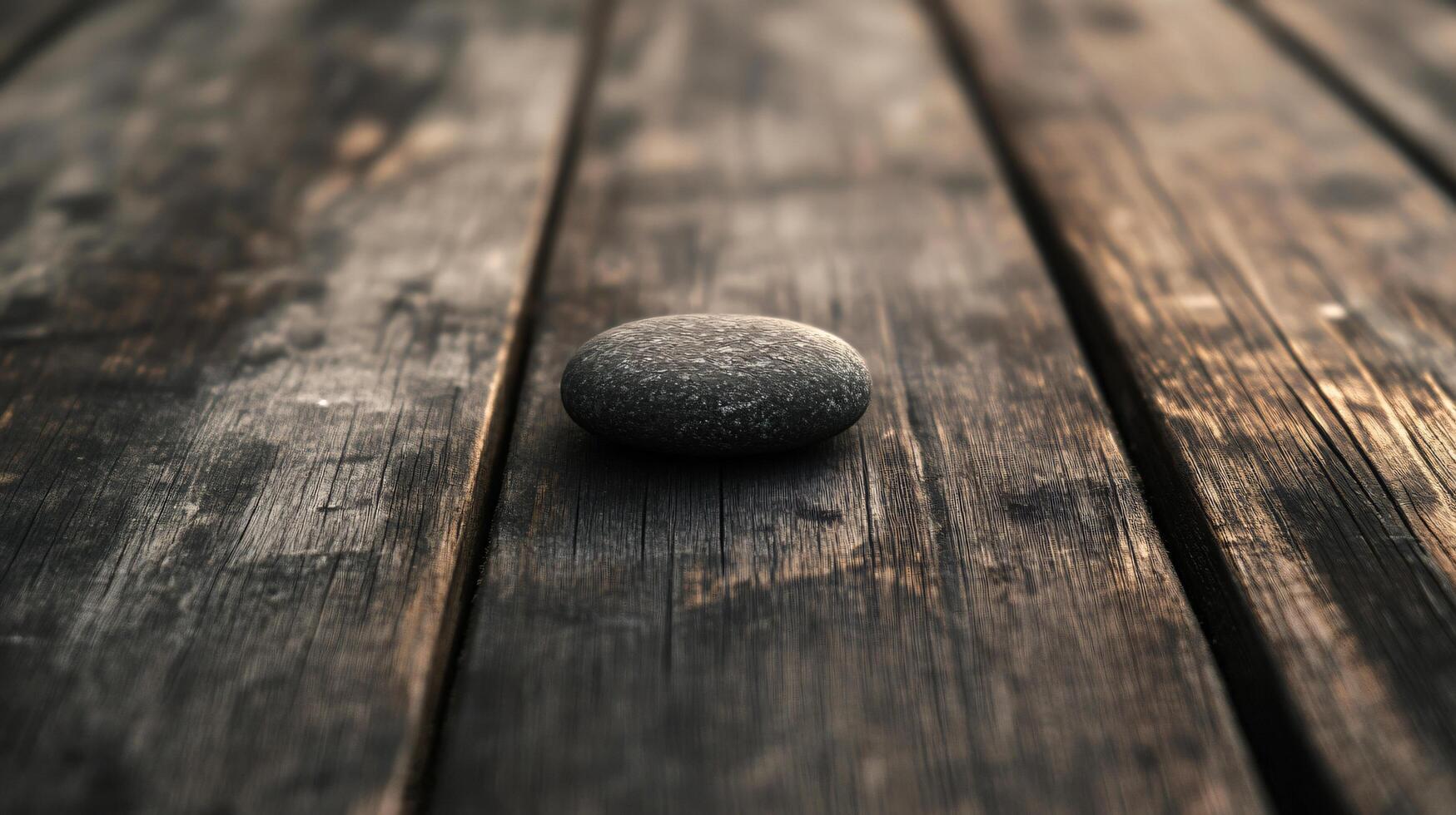 A black rock sits on a wooden surface photo