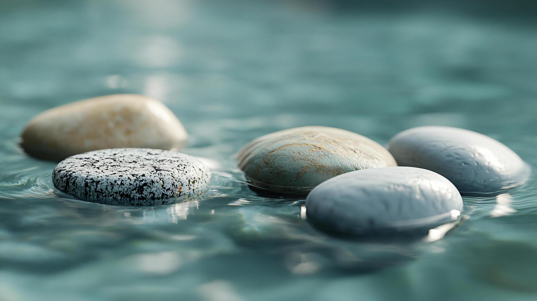 A group of rocks are floating in a body of water photo