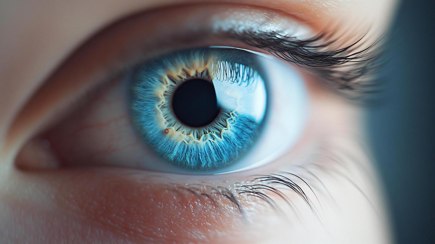 A close up of a person's eye with a blue iris photo