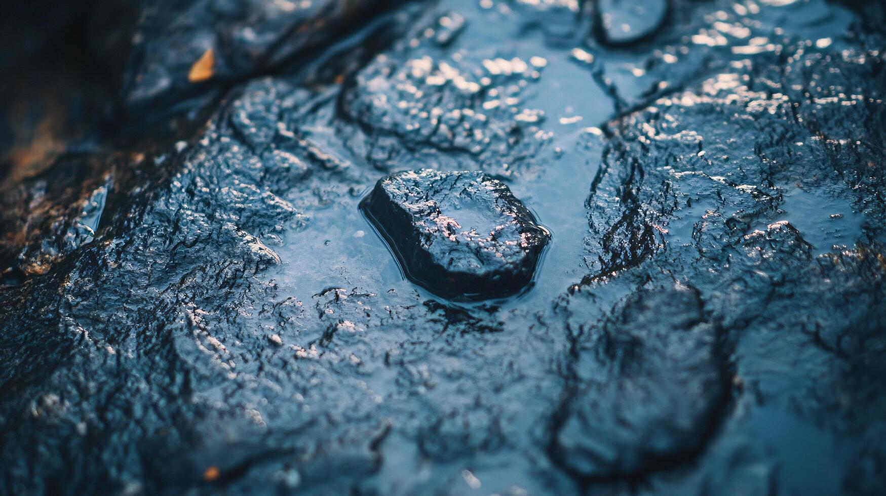 A rock is sitting in a body of water photo