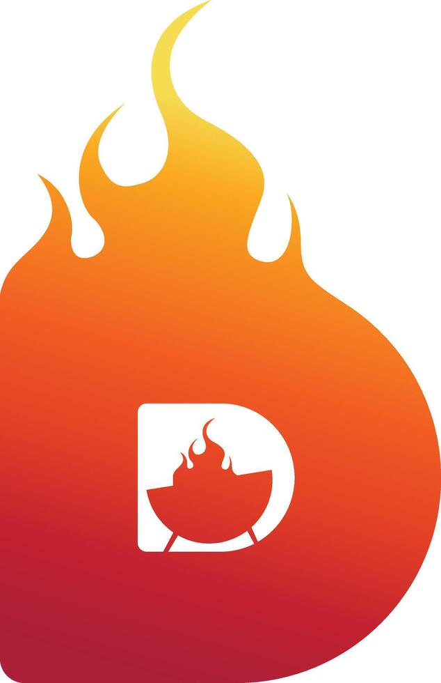 Letter D on fire bbq design vector