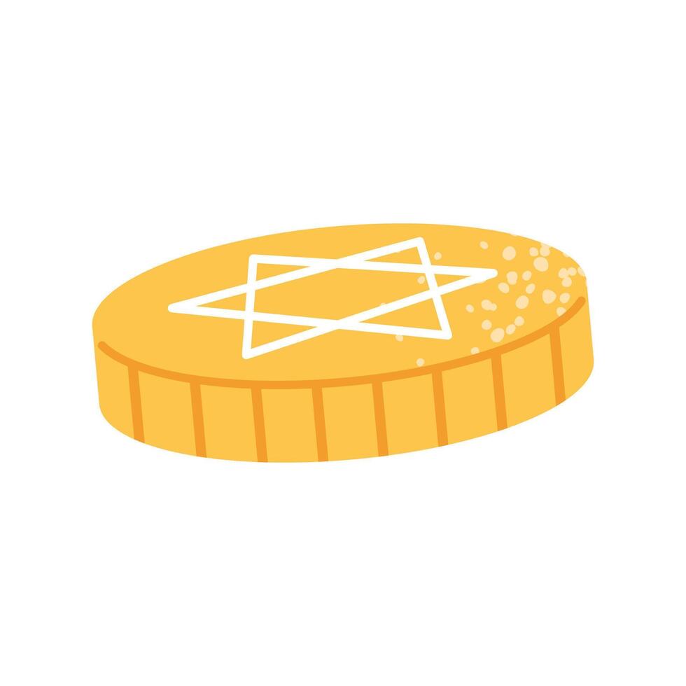 Golden coin with star David symbol. Traditional gift for children on Hanukkah. Flat illustration isolated on white background. vector