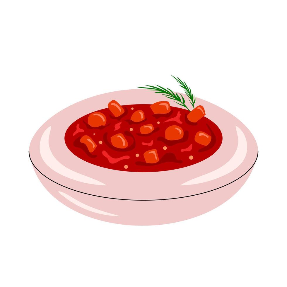 Stifado stewed meat in tomato sauce. Greek cuisine, food, dish. illustration isolated on white background vector