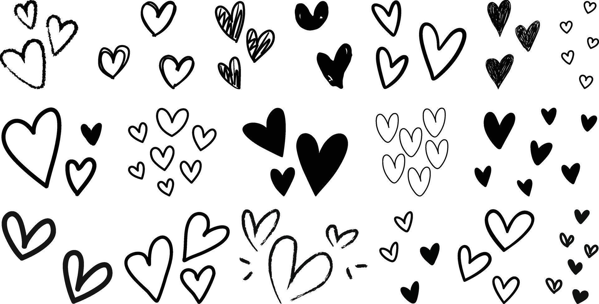 Heart doodles and Hand drawn hearts set vector