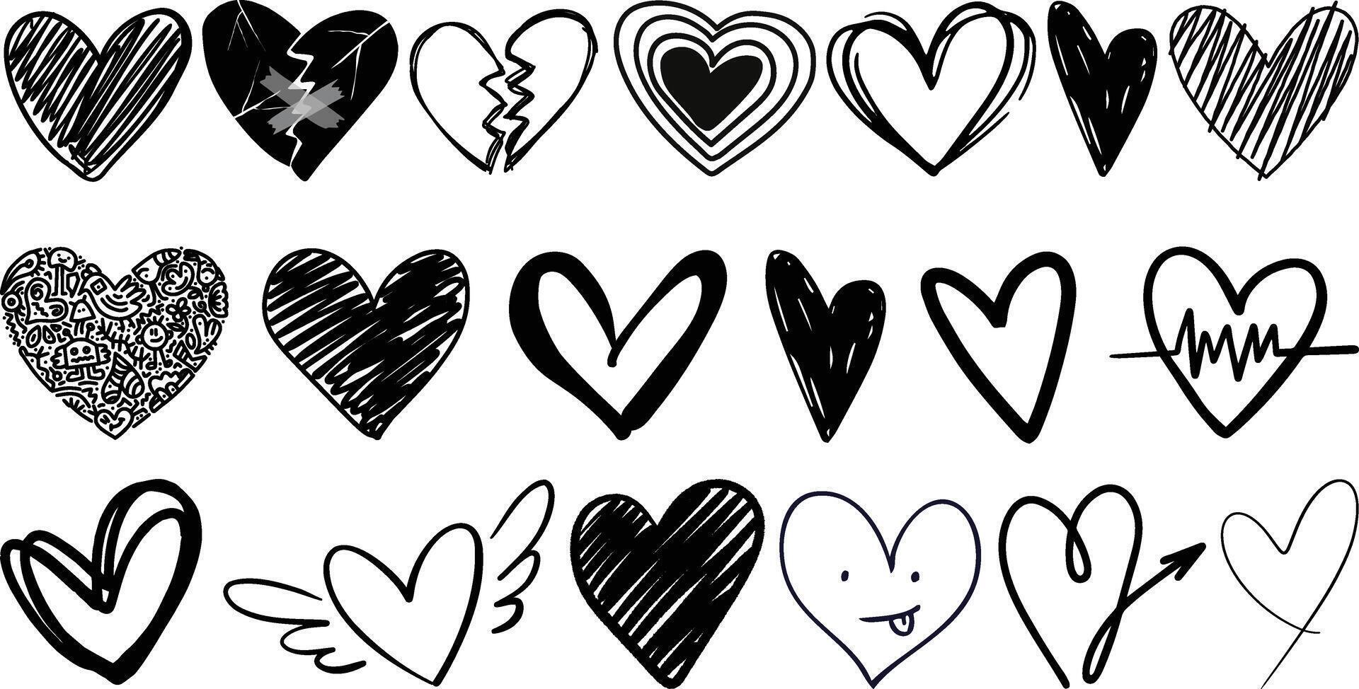 Heart doodles and Hand drawn hearts icon vector
