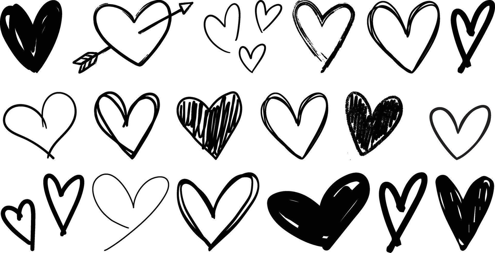 Heart doodles and Hand drawn hearts set design vector